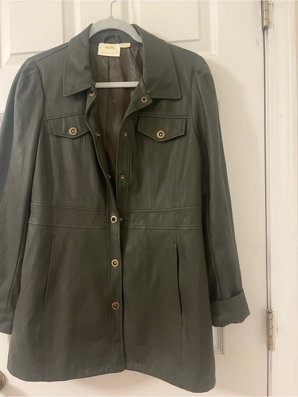 Maeve Kellie Faux Leather Coat Sage Green US 10 nwot